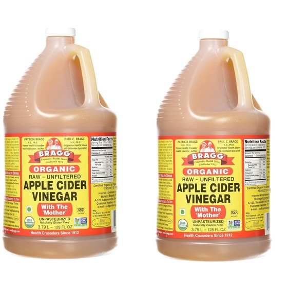 Bragg Organic Apple Cider Vinegar, Raw, Unfiltered, with the Mother, 128 Ounce - Pack 2