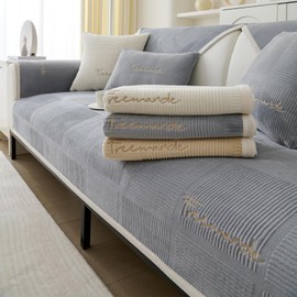 TOPCHANCES Sofa Cover, Universal Non-Slip Couch Cover 1/2/3/4 Seater for L Shape Corner Sofa, Washable Sofa Cover, Dog, Cat, Scratch Protection (Milky Velvet Grey, 70 x 150 cm, 1 Piece)