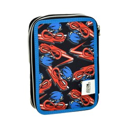 OM SUPPLIES Sonic Filled Pencil Marker Pouch Case with 3 Compartments Stationery Organizer Set for Kids Children’s TV Cartoon Character Back to School Birthday Gift Christmas (Sonic)