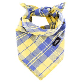 Gofshy Summer Dog Bandana Large-Dog Scarf Vibrant Color Yellow Blue Plaid Printing Adjustable Bib Handkerchief Accessories for Medium Large Dogs (L)
