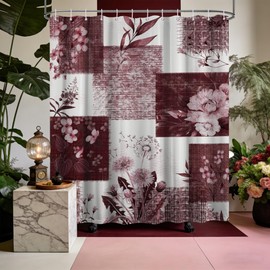 DLTAY Burgundy Patchwork Shower Curtain, 72x72 in