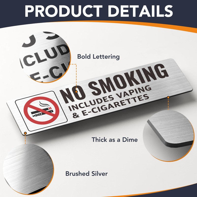 (4 Pack) No Smoking Sign Includes Vaping & E-Cigarettes, 7x2"