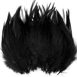 100pcs 5"-6" Loose Rooster Saddle Hackle Feathers for Dream Catcher Pendant Earrings Jewelry Costume Crafts Decoration (Black)