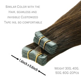 Purfashion Tape in Hair Extensions Human Hair 18inch of Medium Brown Tape in Hair Extensions Invisible Human Straight Hair Extensions Seamless Hair Extensions Tape in for Women（18inch, 40g, 20pcs）