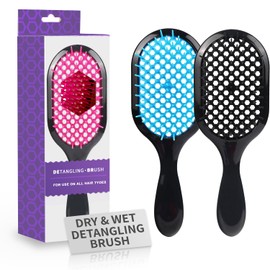 Detangling Brush,2 Pack Detangler Brush, Gentle & Effective Detangling on Wet or Dry Fragile Hair Types,Ultra-light, Detangling Brsuh ventilated and antistatic hairbrush (Black+blue)