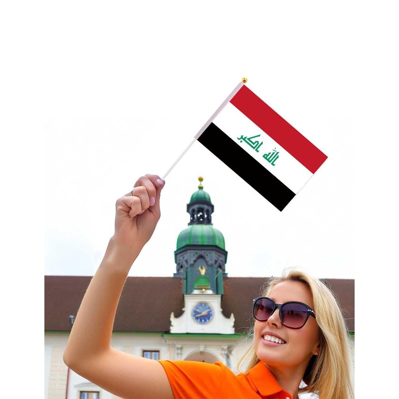 25 Packs Small Iraq Flags on Handheld Stick，Miniature Iraqi Flag