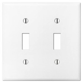 OVERSIZED 2 Gang Toggle Metal Light Switch Cover - Two Gang Jumbo Wall Plate for Toggle Style Light Switches, Stainless Steel Painted White with Semi-Gloss Finish, UL Listed, 5.5" x 5.5" - Made in USA