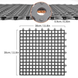 16 Pack 12" x 12" Interlocking Rubber Floor Tiles Non-Slip Pool Mat Splicing Shower Mat Drain Pool Shower Bath Kitchen Cushion Mat， for Pool, Patio, Balcony, Kennel, Gray …