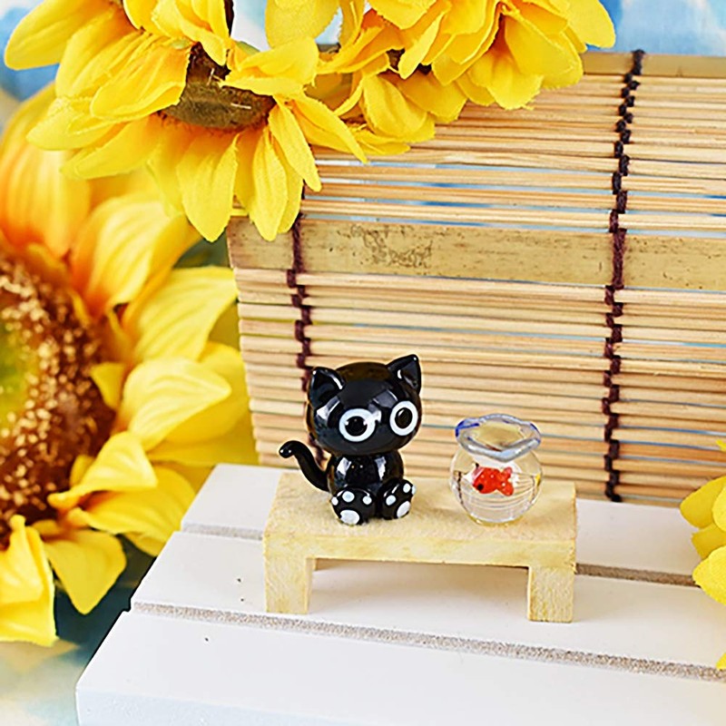 Forkart Cute Handmade Glassware Bench Cat