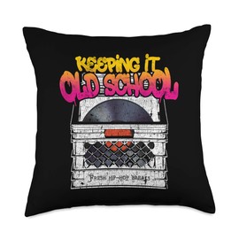 Keeping It Old School - Vinyl Record Crate 80s 90s DJ Throw Pillow