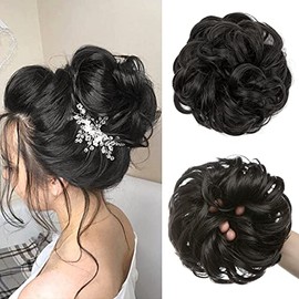 JJstar Haarteil Mit Gummiband, Groß Dutt Haarteil Schwarz Gelockt Haargummi Mit Haaren Hochsteckfrisuren Haarverlängerung Messy Bun Haarteile für Damen Mädchen Pferdeschwanz