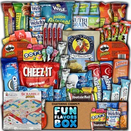 Fun Flavors Box Favorite Snack Box Variety Pack Scrabble Junior Game Chips Candy Snacks 50 Count