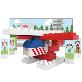 BiOBUDDi BB-0128 Rescue Helicopter Kit, Biological Building Blocks for Plug-in, Compatible with Other Brands, Made of Organic Plastic, 18 Clamping Blocks, Game Background and Cardboard Toy Figures