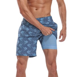 LRD Traje de baño para hombre con forro de compresión de 7 pulgadas de entrepierna de secado rápido, Sailfish Blue, Large
