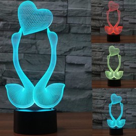 MOLLY HIESON 3D Swan Love Night Light Table Desk Optical Illusion Lamps 7 Color Changing Lights LED Table Lamp Xmas Home Love Birthday Children Kids Decor Toy Gift