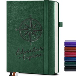 PAIBAS Lined Journal Notebook for Men Women, 160 Pages Ruled Paper, Inner Pocket, A5 Hardcover Vintage Leather Notebooks for Work, School, Travel Journaling, Daily Diary, Notepad 5.8" x 8.5" (Green)