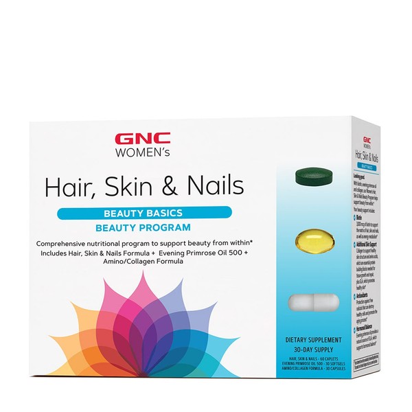 GNC Women's Hair Skin & Nails Vitapak Program | 3-Step Vitamin System | Build Strong Hair, Skin and Nails | Supports Hormone Balance with Biotin and Collagen | 30 Packs