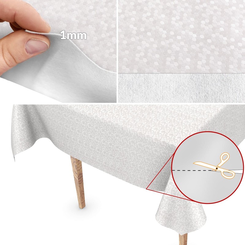 Premium Oilcloth Tablecloth Vinyl Oilcloth Washable Round 150 cm White