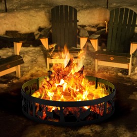 Giantex 36” Fire Ring, Burning Campfire Ring, Heavy Duty Fire Pit w/Extra Poker, Outdoor Bonfire Liner for Camping Living Wilderness, Patio, Backyard