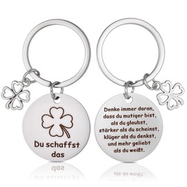 Tyqour Lucky Charm Clover Keyring Courage Gift Lucky Charm Exam Four Leaf Inspirational Motivational Gifts for Colleagues Girlfriend Birthday, silver