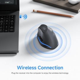 Update-Version 2.4G Vertikale Ergonomische Maus, Sielent RGB Vertical Maus, 4800 DPI, 6 Tasten Wiederaufladbare Funkmaus PC Maus Kabellos für Windows/Laptop/PC, Wireless Ergonomic Mouse -Grau