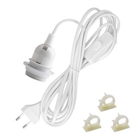 E27 Lamp Holder with Switch and Plug, White Socket E27 with 5 m Power Cable, Screw Ring, Lamp Hanging, Pendant Light for Kitchen, Living Room and Children's Room (White)