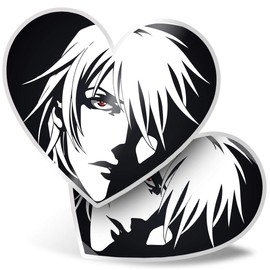 2 x Heart Stickers 15 cm - Anime Manga Face Japanese Fun Decals for Laptops,Tablets,Luggage,Scrap Booking,Fridges, #2810