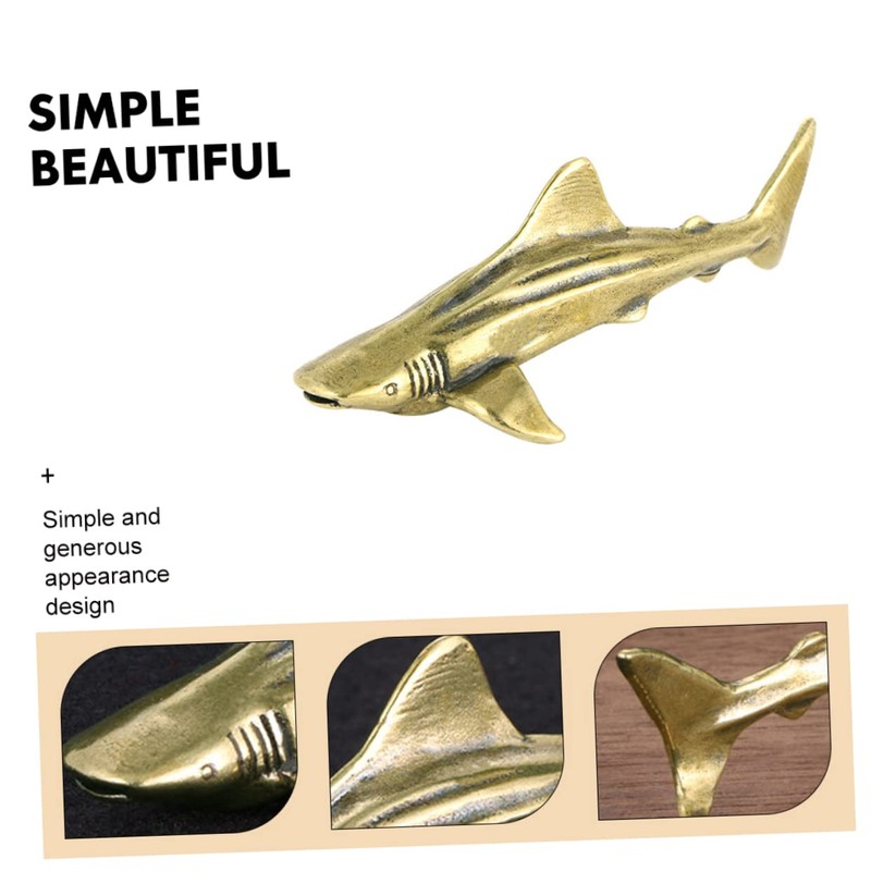 FUNOMOCYA Brass Shark Ornament Desktop Decoration Craft Aquarium Home Decor