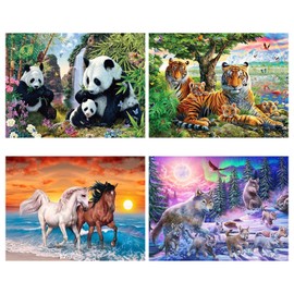 ZOBGOWE 4 Pack Diamond Painting Kits for Adults, Animals Diamond Art Kits for Beginners DIY Home Decoration and Gift, 40x30cm(Horse, Tiger, Panda, Wolf)