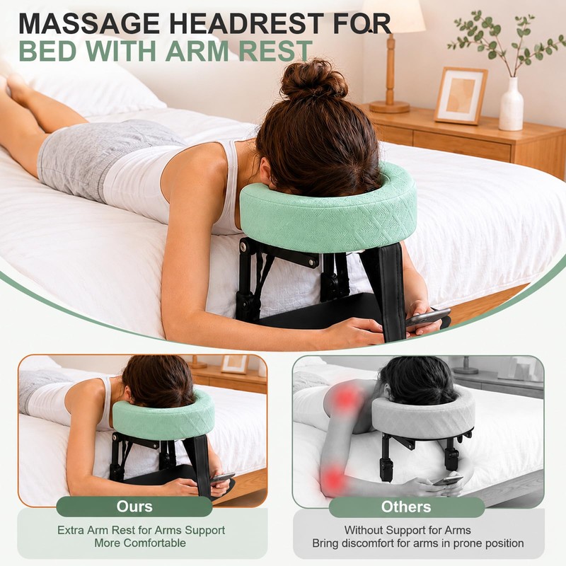 Massage Headrest for Bed with Arm Rest, Adjustable Massage Face