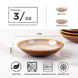 LERATIO Ceramic Soy Sauce Dishes of 6, Reactive Glaze Dipping Sauce Cups/Bowls/Dishes for Kitchen, 3oz Ceramic Small Bowls for Side Dishes, Snacks,and Sushi,Condiment,Dishwasher Safe -Kahki