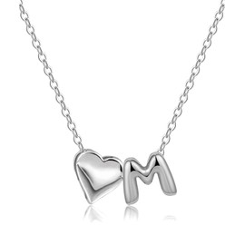 LIHELEI Silver Heart Initial Necklace for Women, 925 Silver, Heart Initials Necklace from A-Z, Delicate Heart Initial Pendants, Birthday Gift for Women and Girls, Stainless Steel