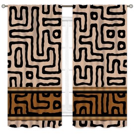 Cortinas de tela de barro africano, bohemias, modernas, abstractas, con estampado geométrico tribal africano, patrón étnico, color café, cortinas opacas para ventana para sala de estar, recámara