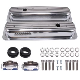 Aluminum Short Valve Covers Polished Finned Short Valve Covers Compatible for SBC Small Block Chevy 283 305 350 400 1958-86