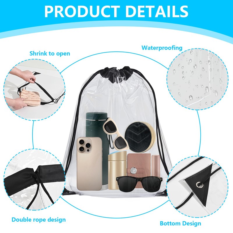 Coco Berming Transparent Backpack for School Backpack Gym Beach, transparent