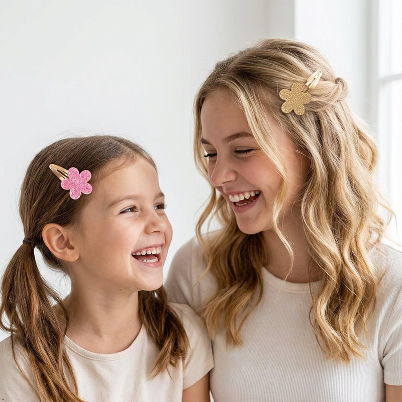 12Pcs Rhinestone Flower Snap Hair Clips - Women Hair Accessories
