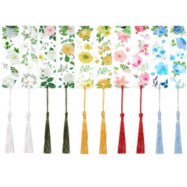10pcs Flower Acrylic Bookmarks, Transparent Book Marker Floral with Tassel Pretty Pressed Flower Resin Initial Bookmark Pretty Flower Book Mark Gift for Family Friends Book Lover Teacher Writer