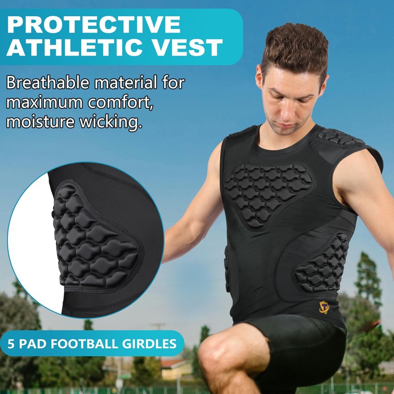 TUOY Padded Compression Shirt Sleeveless for Football Rib Protector, Compression