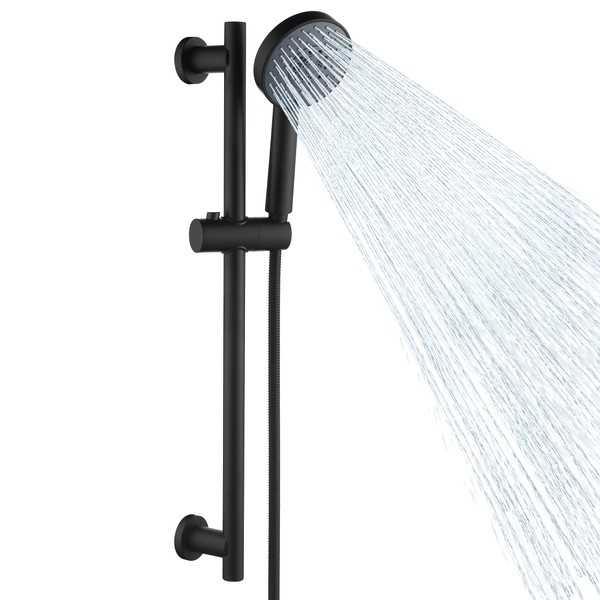 KES Matte Black Shower Head with Slide Bar Combo 5-Function Handheld Shower Kit Shower Hose Adjustable Holder Set, F204-BK+KP501B-BK…