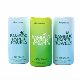 100% Bamboo Paper Towels | Lint-Free Polishing & Cleaning | 2-Ply, 150 Sheets/Roll – 3 Rolls | Tree-Free, BPA/PFAS-Free, FSC Certified, Compostable | PALM NAKI