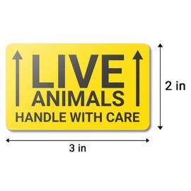 Live Animal Labels (3 x 2 Inch, Yellow - 300 Labels) Animal Care Stickers - Handle with Care for Shipping & Handling Instructions, Shipping Live Animals & Airline Cargo Crates