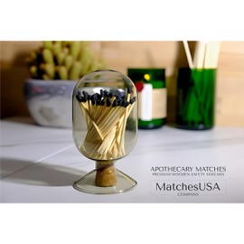 Smoke Gray Glass Matches Cloche | Includes Color Matches & Striker Strip!!! | Grey Tinted Decorative Match Holder Jar for Candles Set Display (Black Matches)