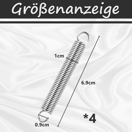 FLEXNOVA Set of 4 Tension Springs with Hooks, Tension Spring 69 x 9 x 1.2 mm, Stainless Steel Tension Spring, Spring for Hanging Chair, Replacement Spring for Rubbish Bin, Double Hook Replacement