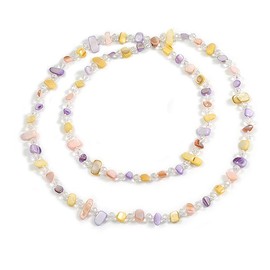 Avalaya Long Pastel Yellow/Pink/Purple Shell Nugget and Clear Faceted Glass Bead Necklace - 120cm Long