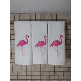3- Pack Flamingo Fingertip Hand Towel. Ultra Soft Premium Hand Towels. Highly Absorbent Hand Bath Towels. Terry Velour Fingertip Hand Towel. Quick Dry Fingertip Towel. Guest Towels.(3, Flamingo)