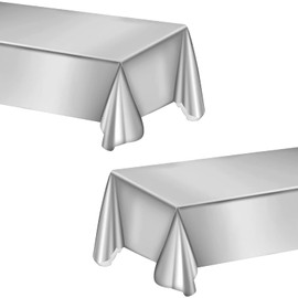 2 Pcs Foil Tablecloth, 54 x 108 Inch Shiny Table Cover, Plastic Tablecloth for Thanksgiving, Christmas, Anniversary, Party Wedding Table Decoration Supplies (Silver)