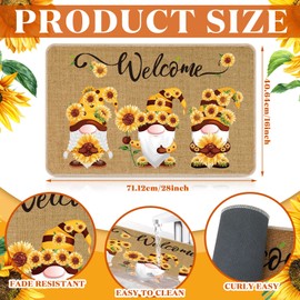 Zhanmai Sunflower Welcome Mats Floral Gnome Door Mat Colorful Sunflower Door Mat Indoor Entrance Cute Decorative Outdoor Doormats Non Slip Outside Door Mats for Front Door Rugs, 16" x 28"