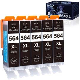 HGZ 564XL Black Compatible Ink Cartridges Replaccement for HP 564XL 564 XL Black Worked for Photosmart 5520 6510 6520 7510 7520 7515 C6380 C310 Printers (5 x Black)