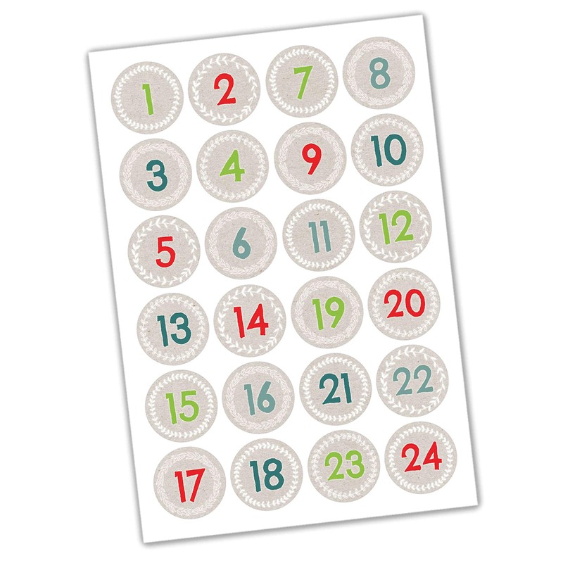 Papierdrachen 24 Advent calendar boxes - red green beige design