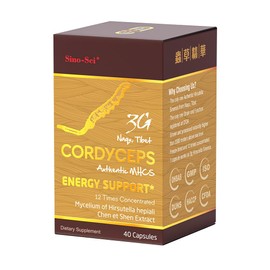 Sino-Sci Cordyceps 3G Capsule, Energy Booster & Immune Support, Pure Cordyceps 12X Extract, 40 Caps (1 Bottle)